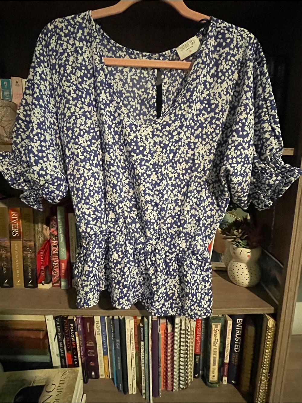Sienna Sky Blue and White Floral Peplum Top